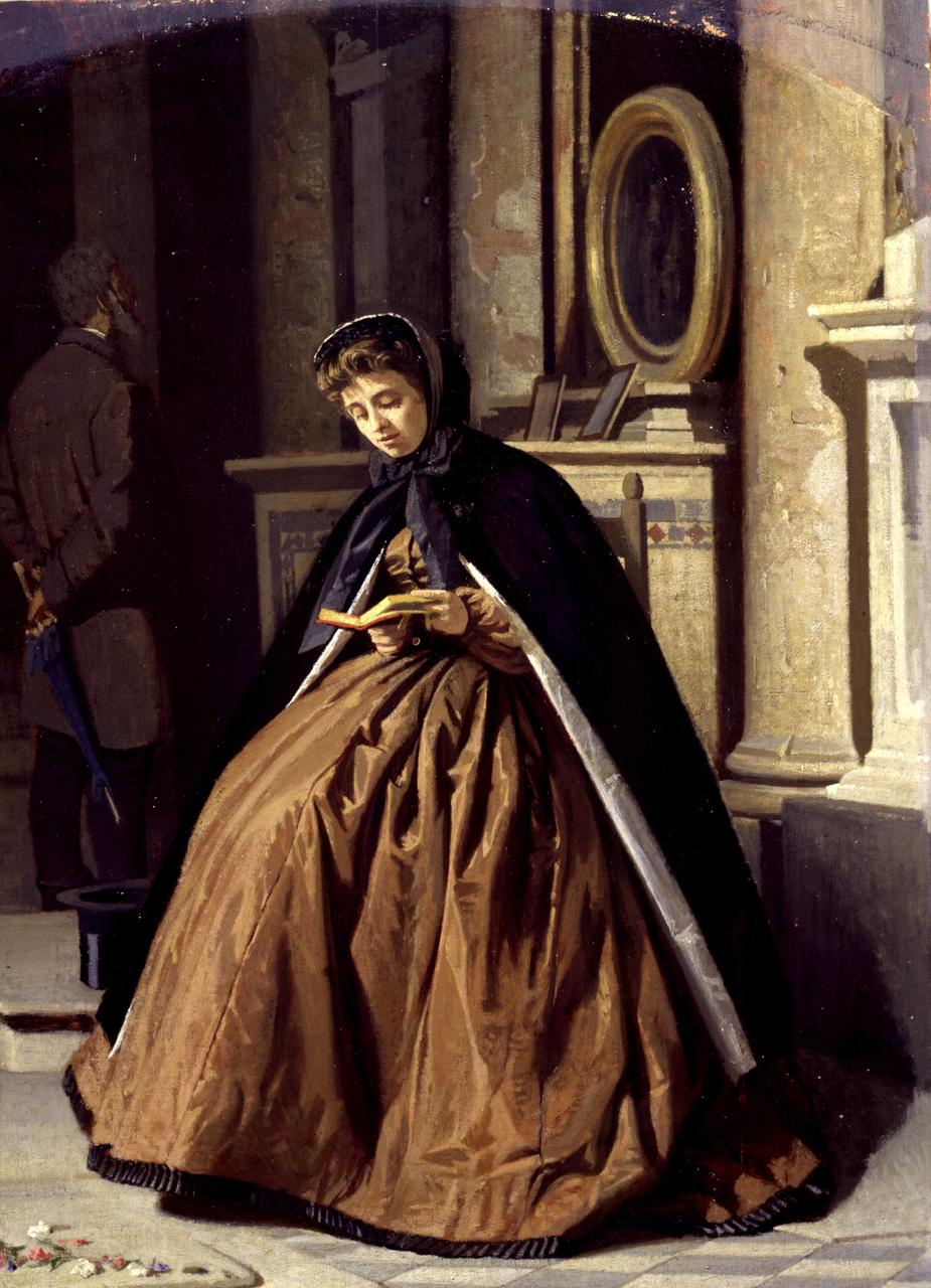 L'orazione, figura femminile seduta che prega (dipinto) di Abbati Giuseppe (sec. XIX)