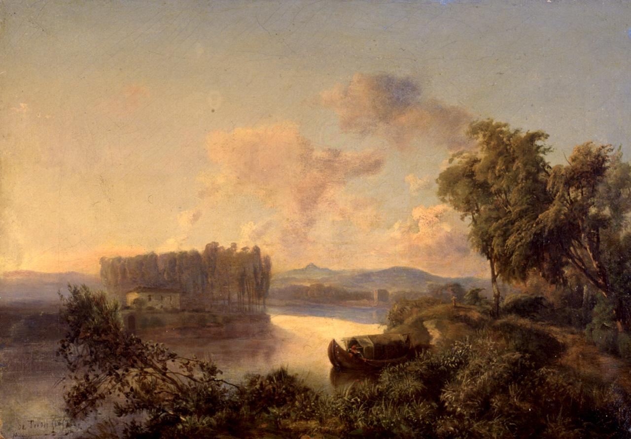 Paesaggio sull'Arno, paesaggio sull'Arno (dipinto) di De Tivoli Serafino (sec. XIX)
