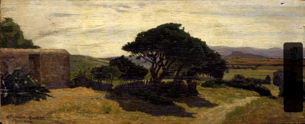 Castiglioncello, paesaggio con alberi (dipinto) di Borrani Odoardo (sec. XIX)