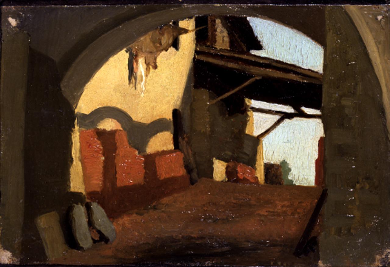 Portico, veduta di strada (dipinto) di D'Ancona Vito (sec. XIX)