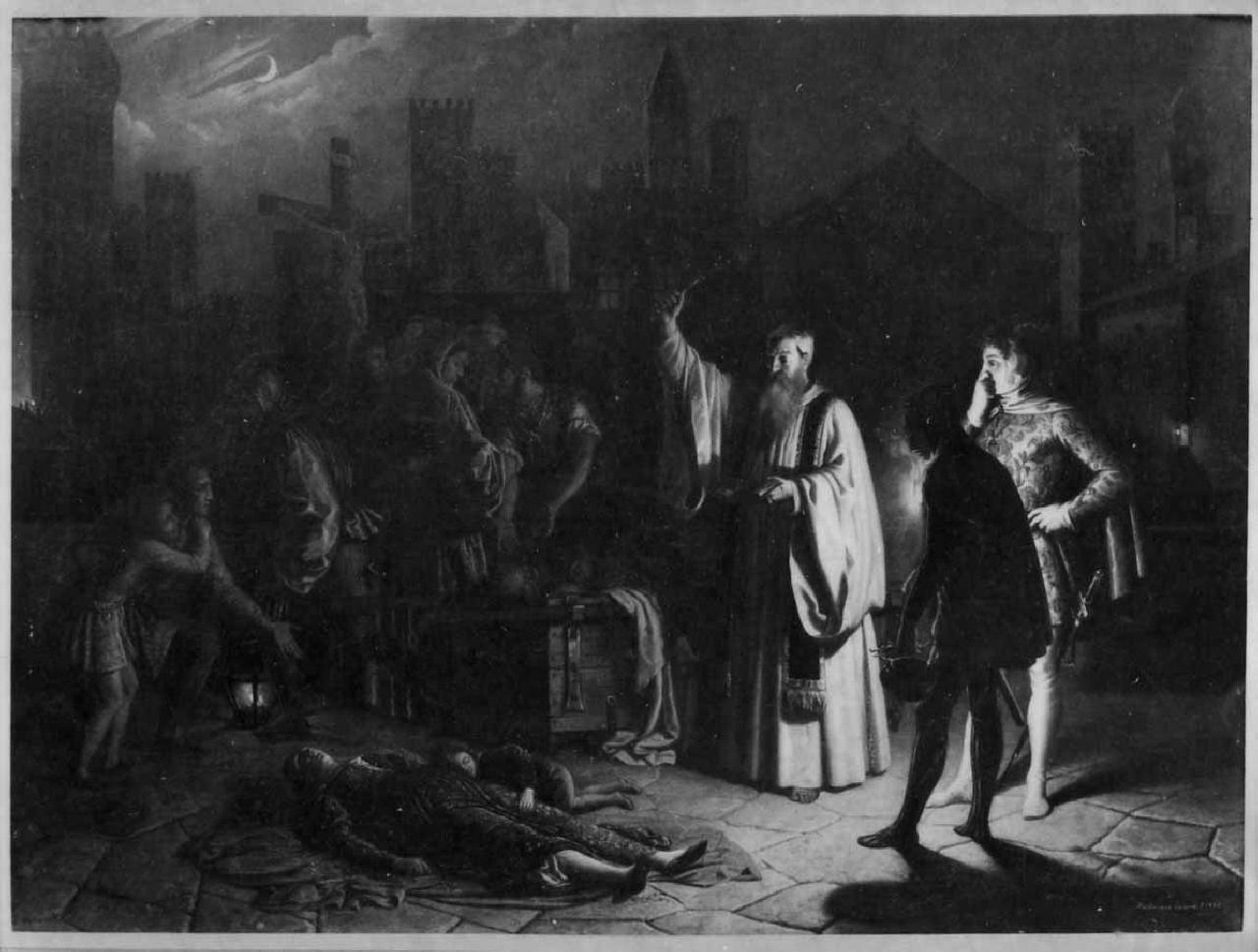 episodio della peste di Firenze del 1348 descritta da Boccaccio (dipinto) di Calamai Baldassarre (sec. XIX)