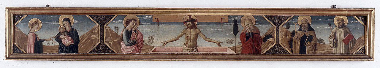 matrimonio mistico di Santa Caterina d'Alessandria, Cristo in pietà, Sant'Antonio Abate, San Benedetto (predella) di Gozzoli Benozzo (sec. XV)