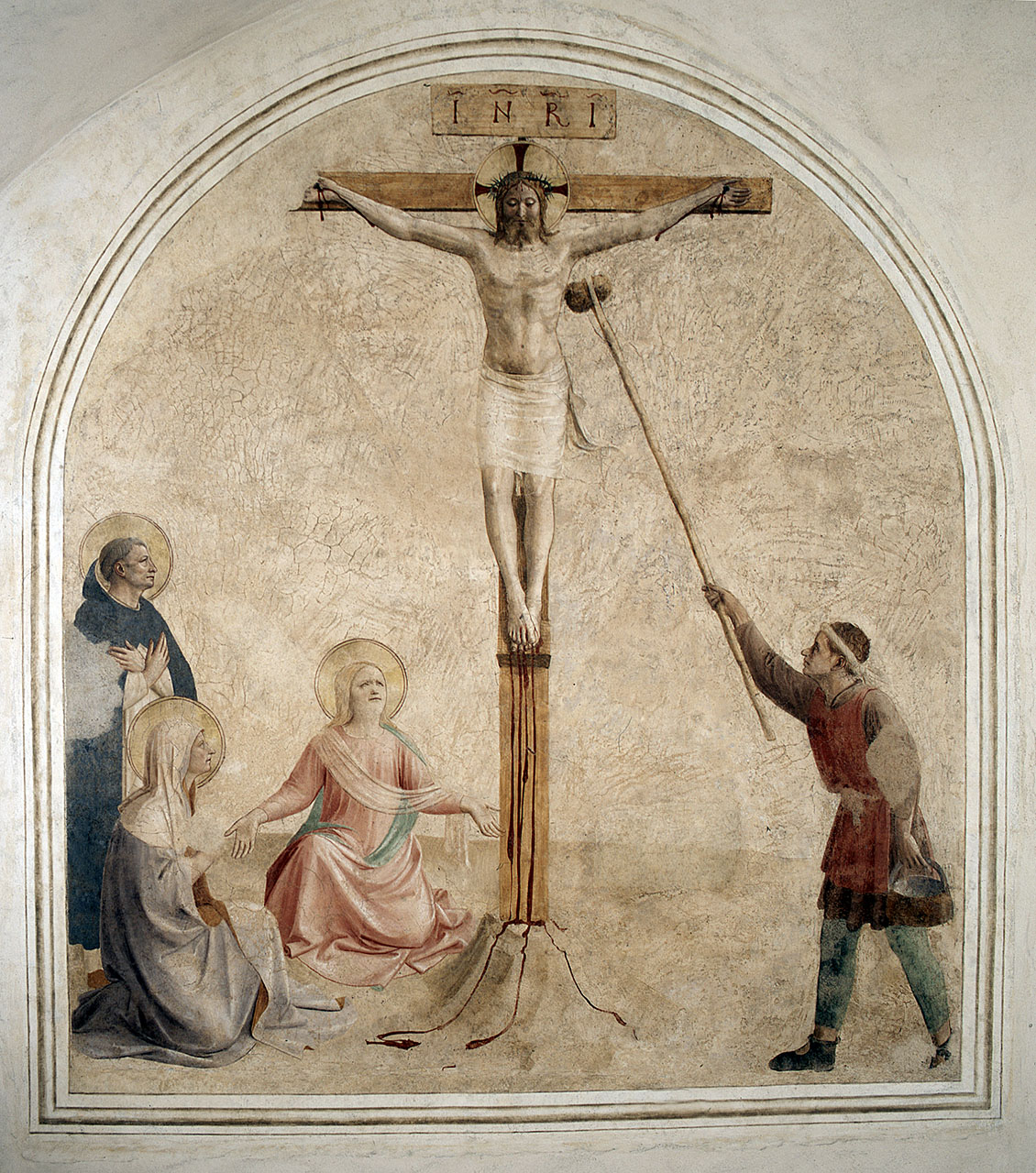 Cristo crocifisso, Longino, Santo domenicano, Madonna, Santa Maria Maddalena (dipinto) di Giovanni da Fiesole detto Beato Angelico (e aiuti) (sec. XV)