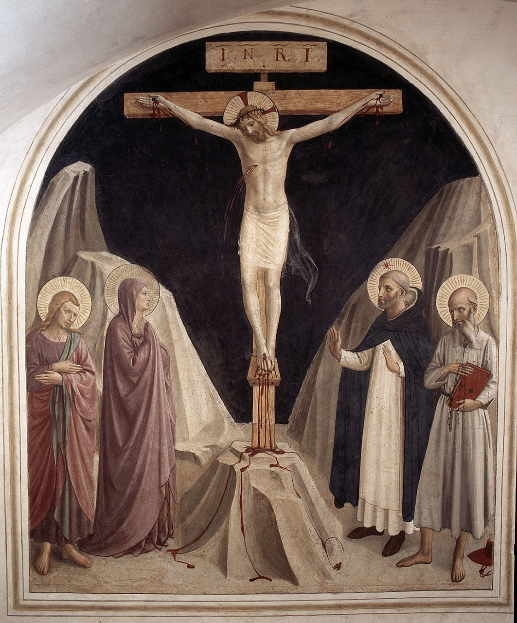 Cristo crocifisso con la Madonna e Santi (dipinto) di Giovanni da Fiesole detto Beato Angelico (sec. XV)