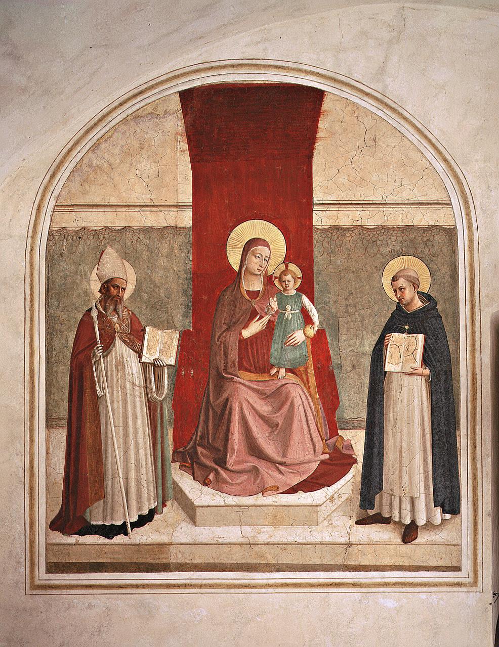 Madonna con Bambino, Santo vescovo, San Domenico (dipinto) di Giovanni da Fiesole detto Beato Angelico (e aiuti) (secondo quarto sec. XV) 