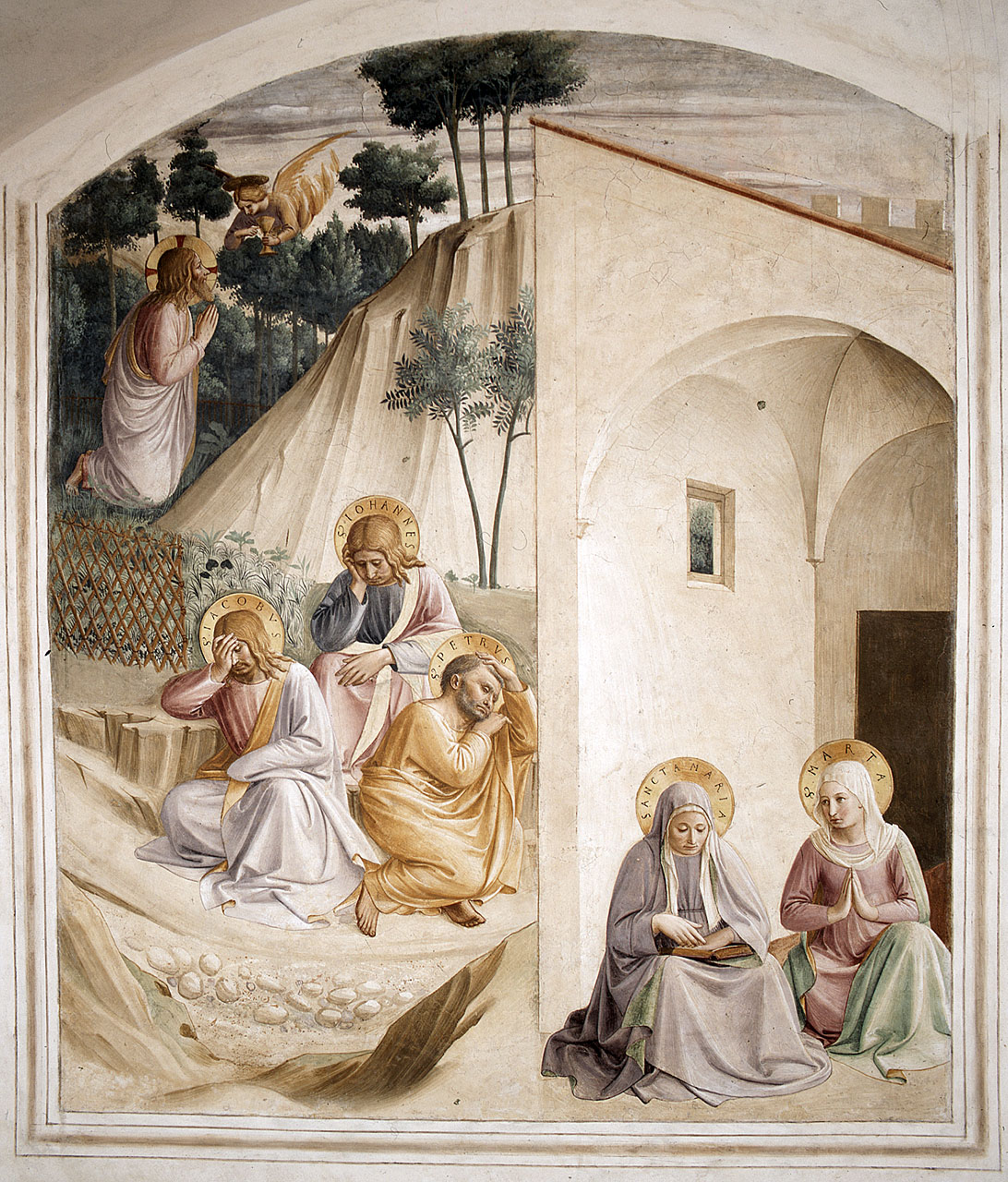 orazione di Cristo nell'orto di Gethsemani e preghiera di Marta e Maria (dipinto) di Gozzoli Benozzo (e aiuti) (secondo quarto sec. XV)