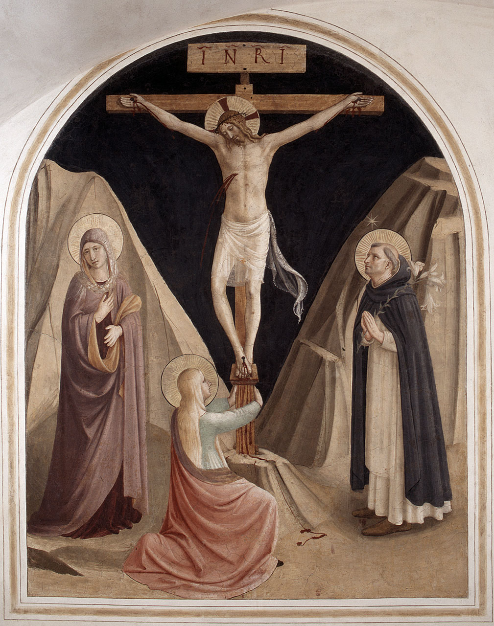 Cristo crocifisso, Santa Maria Maddalena, Madonna, San Domenico (dipinto) di Giovanni da Fiesole detto Beato Angelico (e aiuti) (sec. XV)