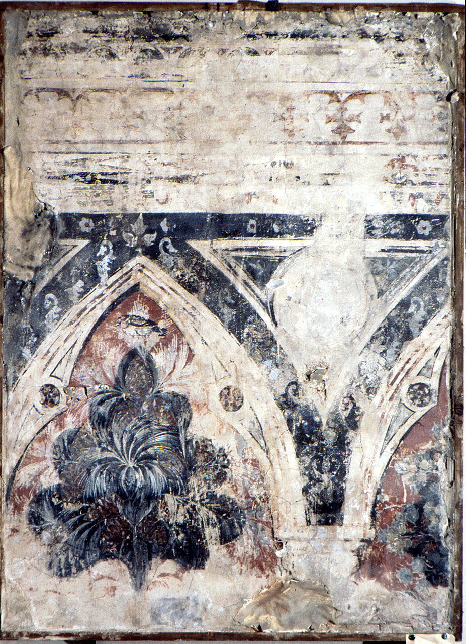 motivi decorativi architettonici (dipinto, frammento) - ambito fiorentino (seconda metà sec. XIV)