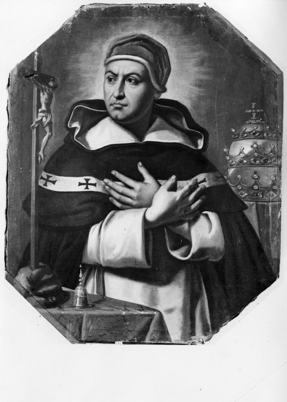 Santo papa in contemplazione del crocifisso (dipinto) - ambito fiorentino (sec. XVII)