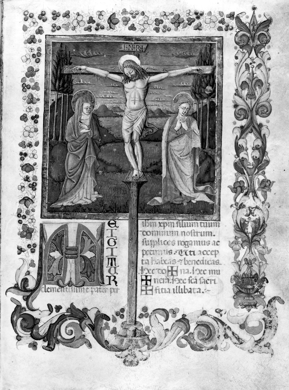 crocifissione di Cristo (miniatura) di Strozzi Zanobi di Benedetto (attribuito), Battista di Niccolò da Padova (sec. XV)