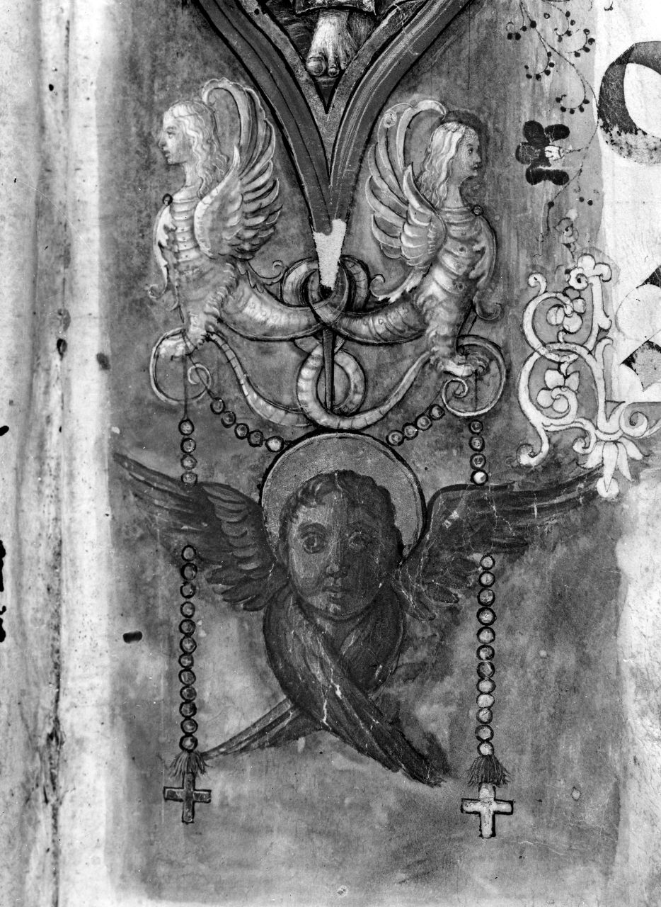 angeli; santo; cherubino; sfingi (miniatura) di Monte di Giovanni del Fora (attribuito) (sec. XVI)