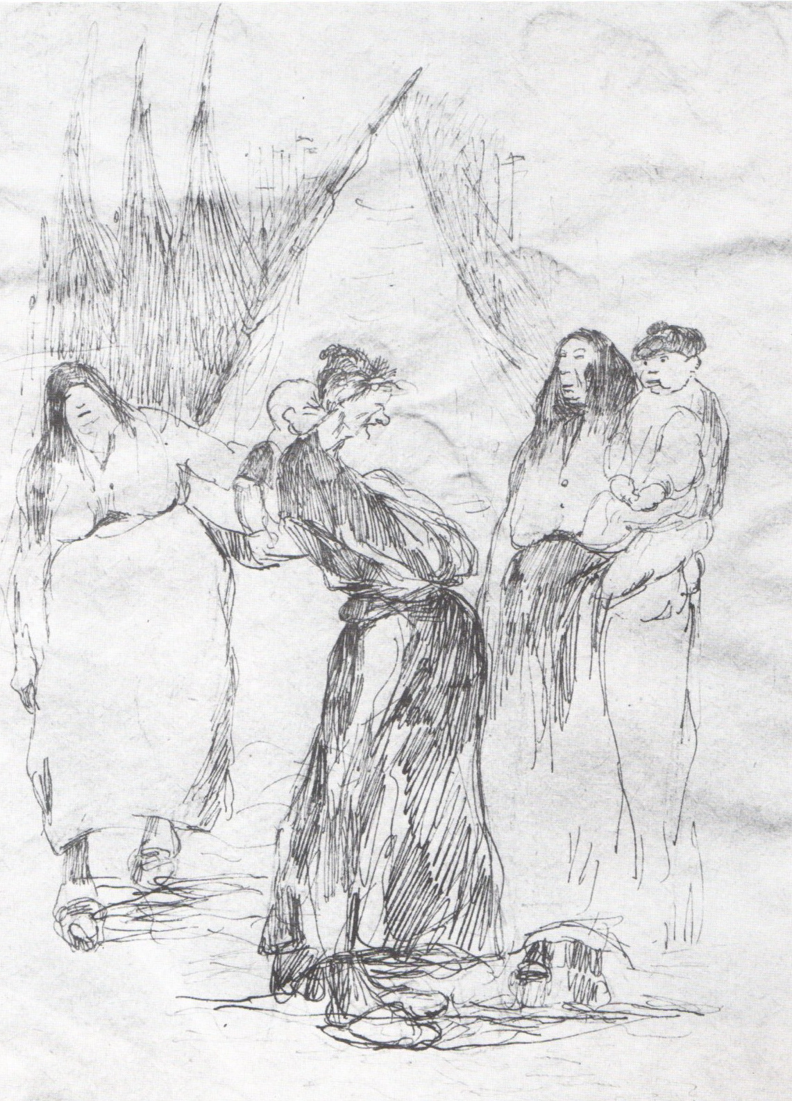 Donne e vele viareggine, figure femminili, bambine e vele (disegno) di Viani Lorenzo (sec. XX)