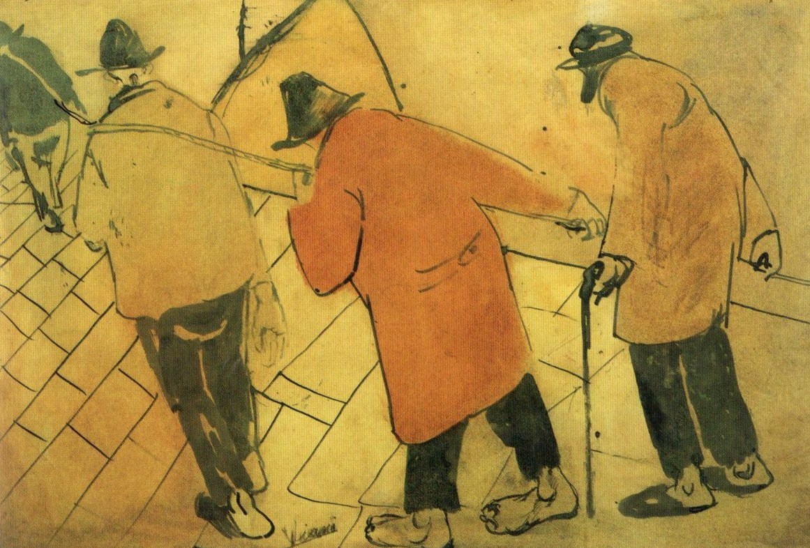 Pescatori di sciabica, FIGURE MASCHILI (dipinto) di Viani Lorenzo (sec. XX)