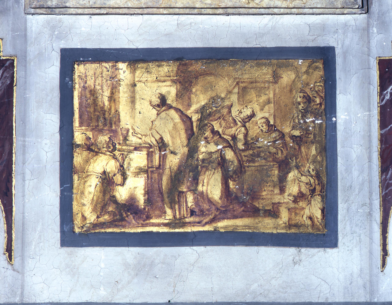 San Bonaventura riceve la comunione da un angelo (dipinto) di Barbatelli Bernardino detto Poccetti (secc. XVI/ XVII)