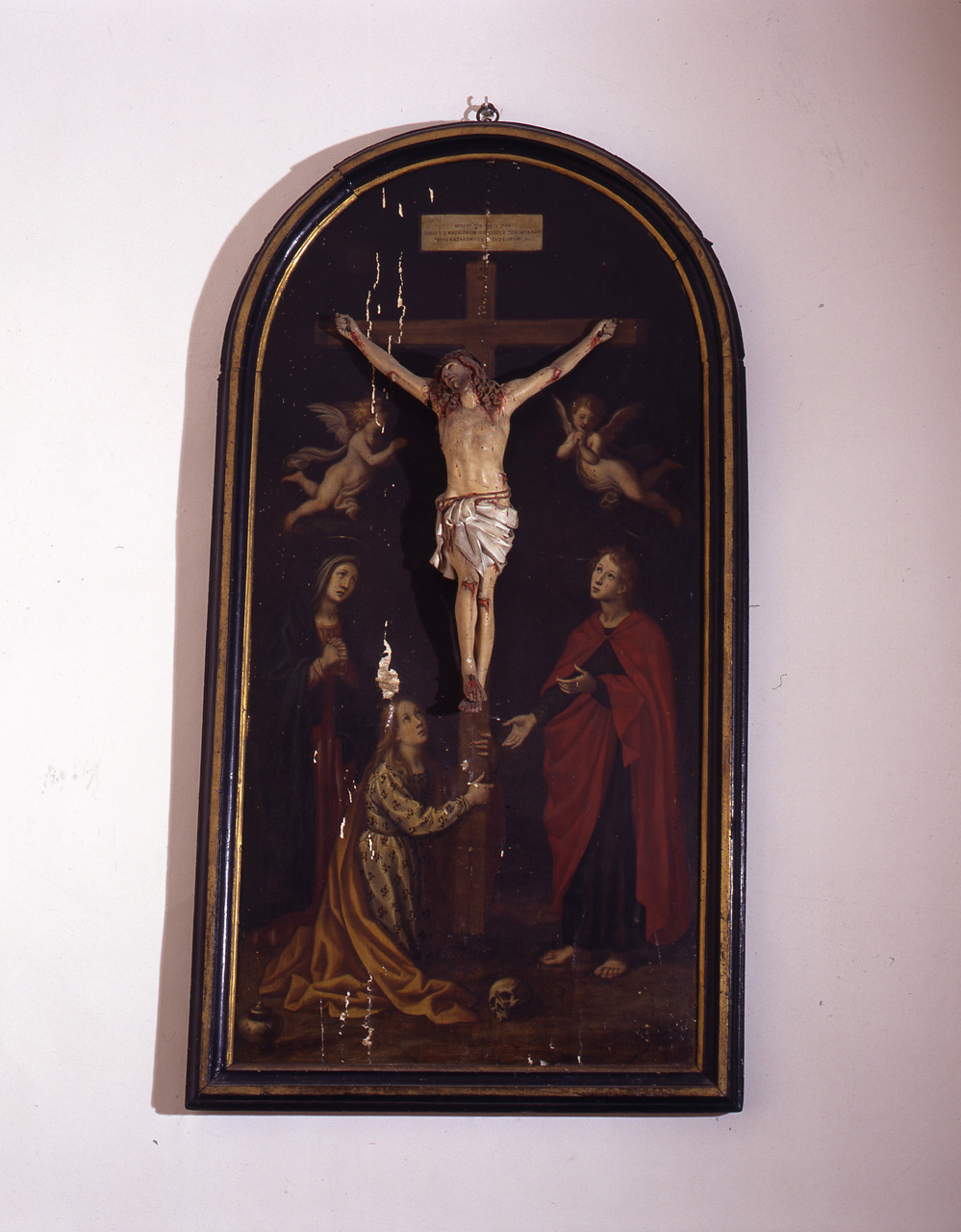Cristo crocifisso con la Madonna, Santa Maria Maddalena e San Giovanni evangelista (dipinto) - manifattura toscana (prima meta' sec. XVII)