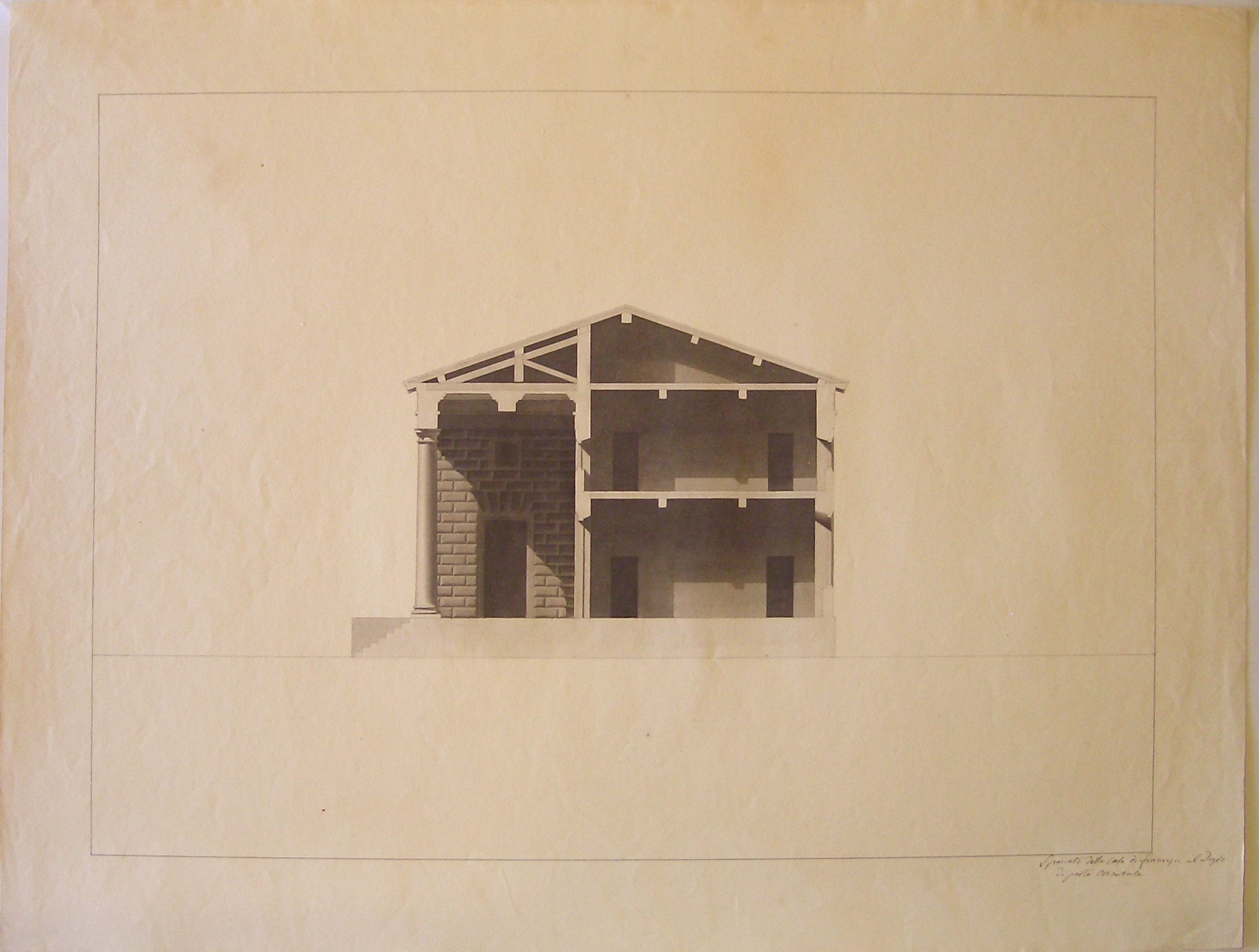 Spaccato della Casa di Finanza al Dazio di porta Orientale, Progetto architettonico: Caselli daziari di Porta Orientale a Milano. Sezione trasversale (disegno architettonico) di Cagnola Luigi (sec. XIX)