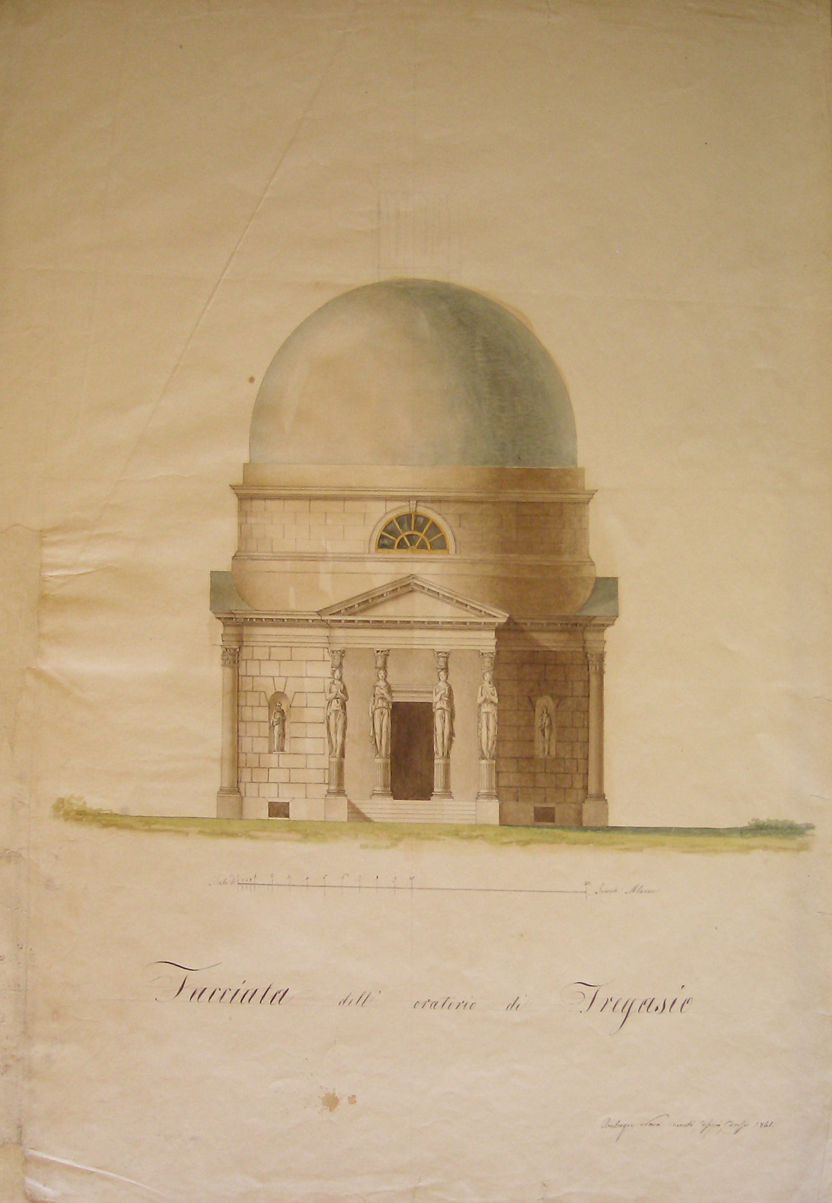Facciata dell'oratorio di Tregasio, progetto architettonico: facciata per l'oratorio di Tregasio (disegno architettonico) di Nava Ambrogio (sec. XIX)