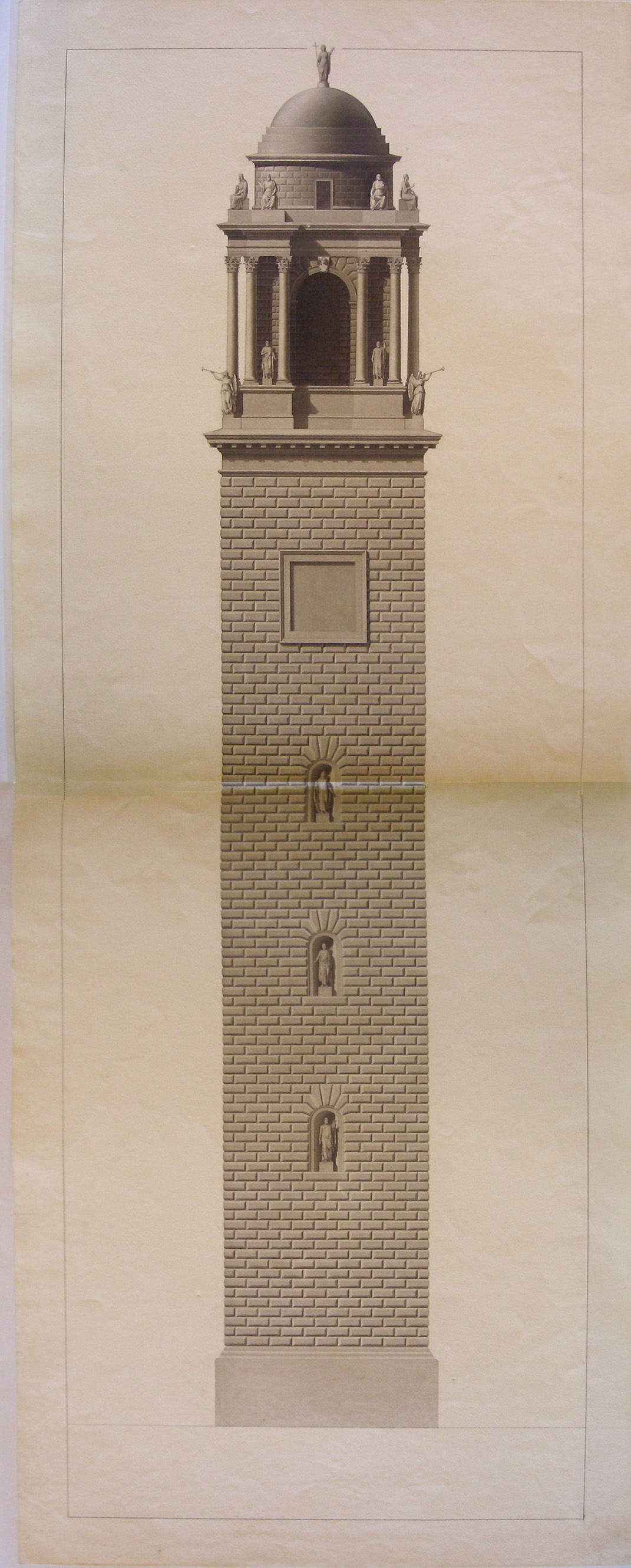 Chiari. Progetto per una Torre Campanaria. Prospetto (sesta variante) (disegno architettonico, opera isolata) di Cagnola Luigi (attribuito) (prima metà sec. XIX)