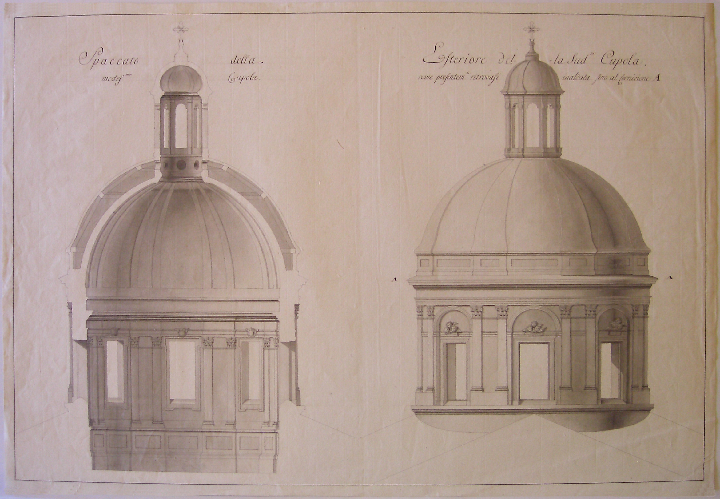 Rho. Progetto per la facciata del Santuario della Madonna dei Miracoli. Sezione e Prospetto della cupola (disegno architettonico, opera isolata) di Cagnola Luigi (attribuito) (fine sec. XVIII)
