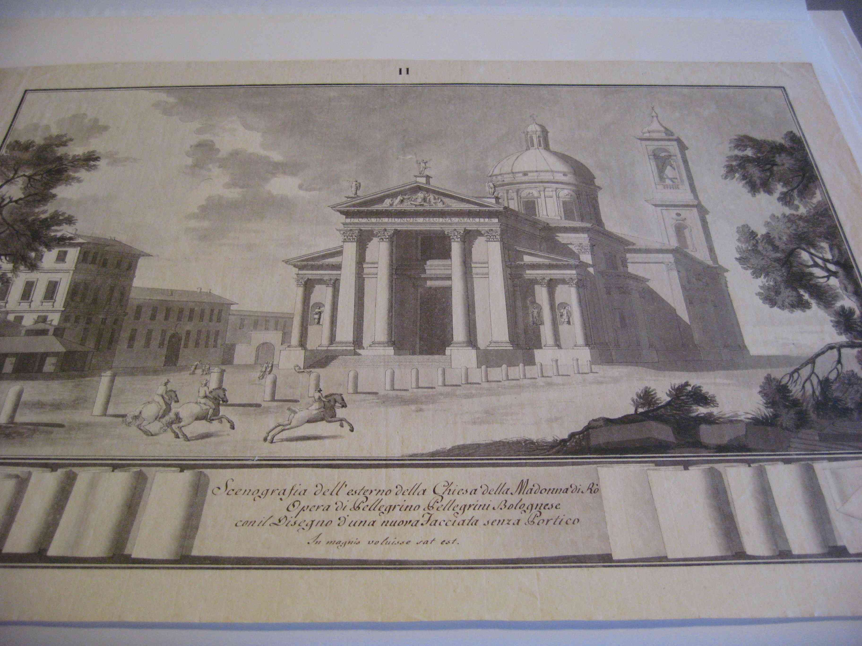 Scenografia dell'esterno della Chiesa della Madonna di Rò, Rho. Progetto per la faccita del Santuario della Madonna dei Miracoli. Veduta prospettica dell'esterno (seconda variante) (disegno architettonico, opera isolata) di Cagnola Luigi (attribuito) (fine sec. XVIII)