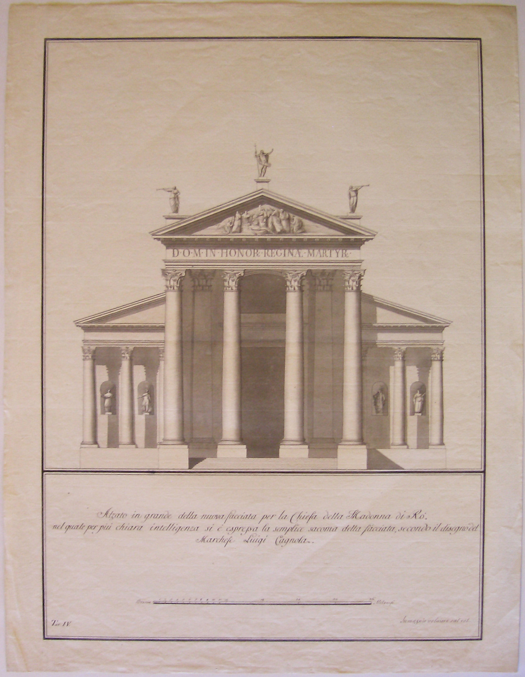 Alzato in grande della nuova facciata per la Chiesa della Madonna di Ro, Rho. Progetto per la facciata del Santuario della Madonna dei Miracoli. Prospetto della facciata (prima variante) (disegno architettonico, opera isolata) di Cagnola Luigi (attribuito) (fine sec. XVIII)