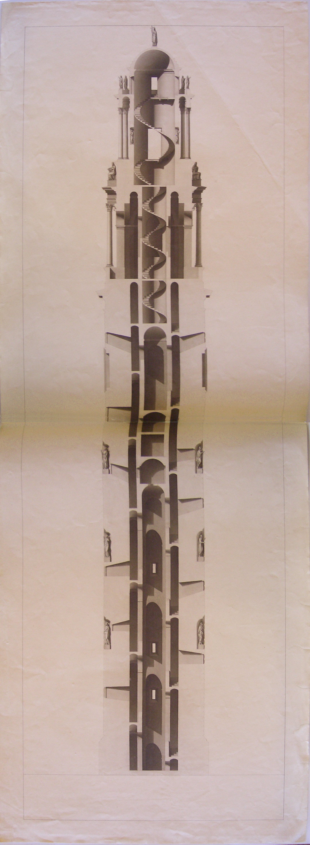 Chiari. Progetto per una Torre Campanaria. Sezione (disegno architettonico, opera isolata) di Cagnola Luigi (attribuito) (prima metà sec. XIX)