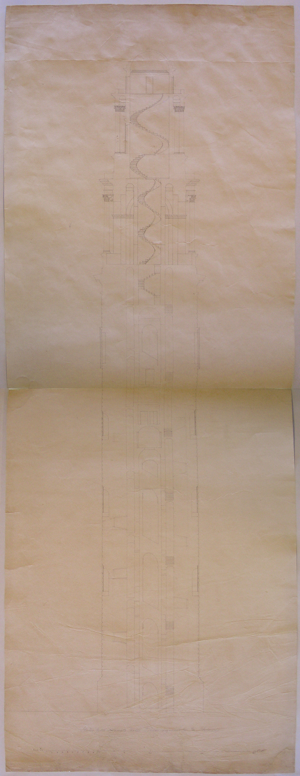 Studio dello spaccato della Torre di Chiari, Chiari. Progetto per una Torre Campanaria. Sezione (disegno architettonico, opera isolata) di Cagnola Luigi (attribuito) (prima metà sec. XIX)