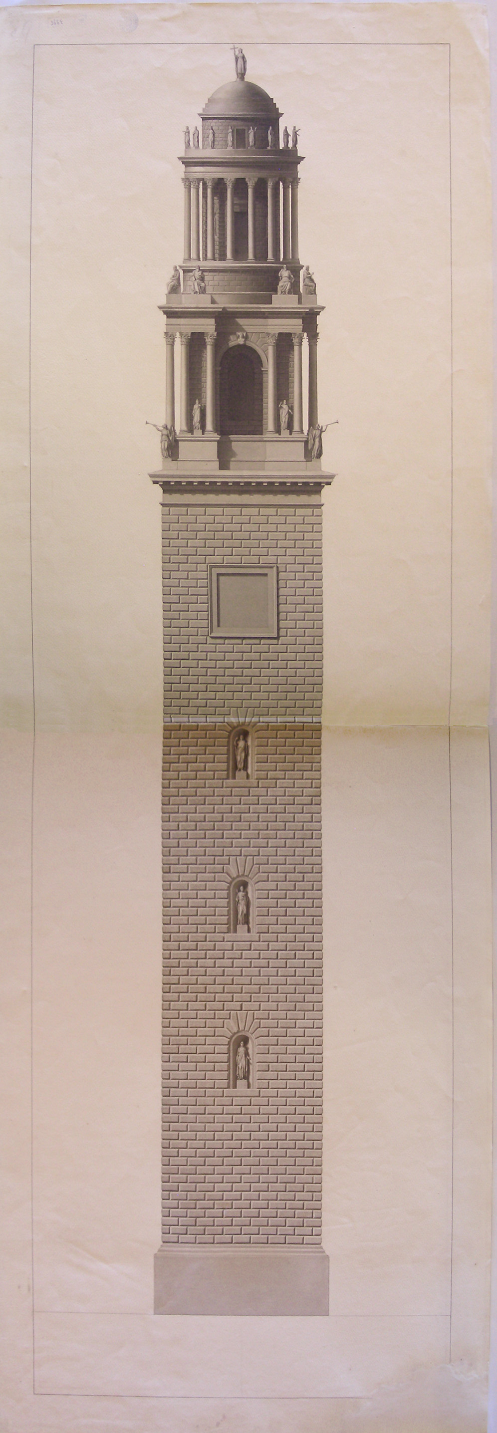 Torre di Chiari, Chiari. Progetto per una Torre Campanaria. Prospetto (quinta variante) (disegno architettonico, opera isolata) di Cagnola Luigi (attribuito) (prima metà sec. XIX)