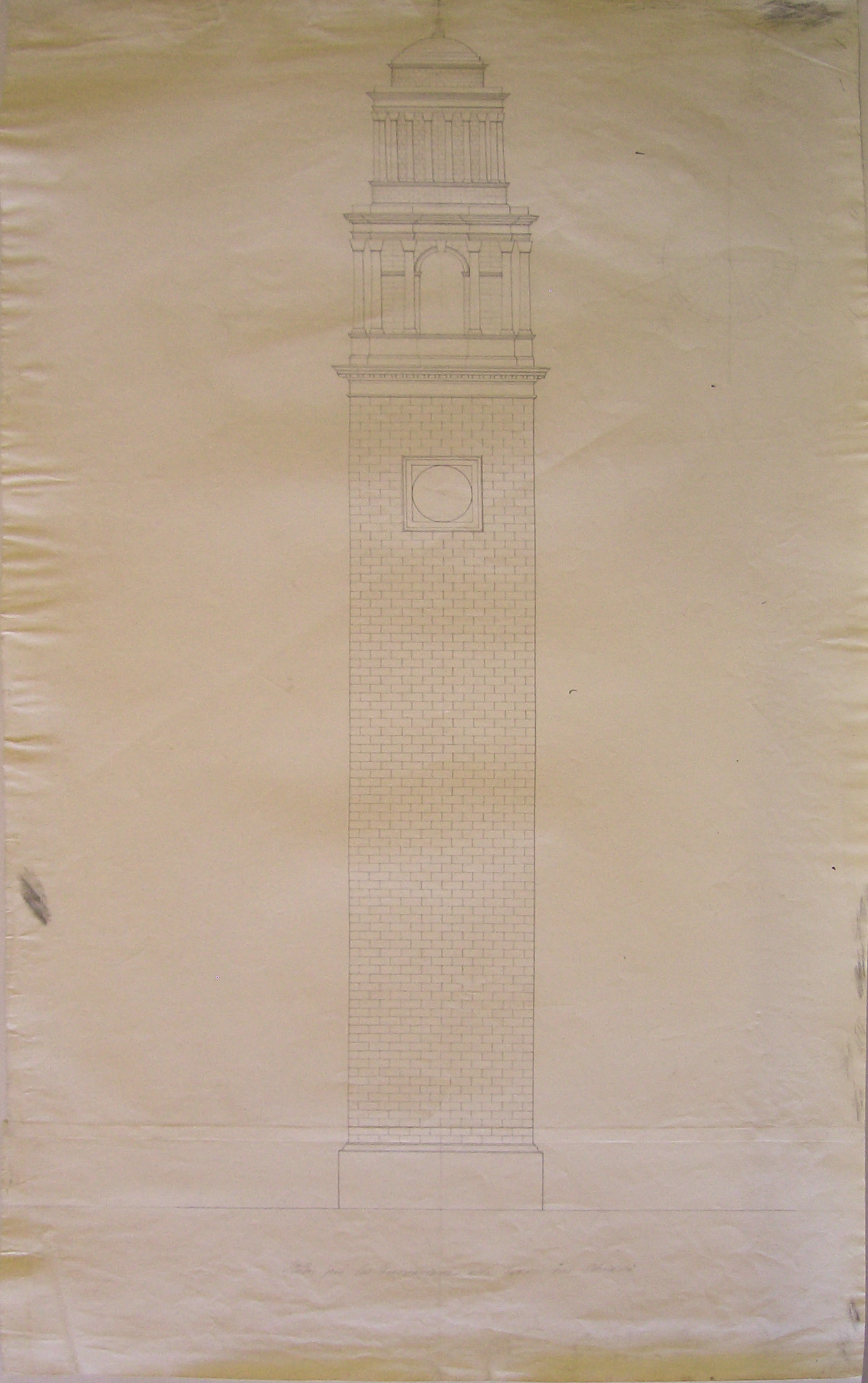 Studio per la decorazione alla Torre di Chiari, Chiari. Progetto per una Torre Campanaria. Prospetto (quarta variante) (disegno architettonico, opera isolata) di Cagnola Luigi (attribuito) (prima metà sec. XIX)