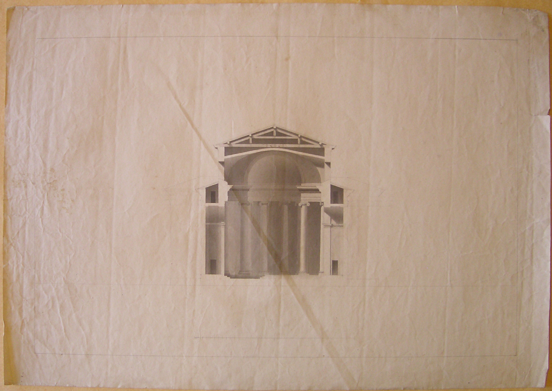 Concorezzo. Progetto per la Chiesa dei SS. Cosma e Damiano. Sezione trasversale verso l'abside (disegno architettonico, opera isolata) di Cagnola Luigi (attribuito) (inizio sec. XIX)