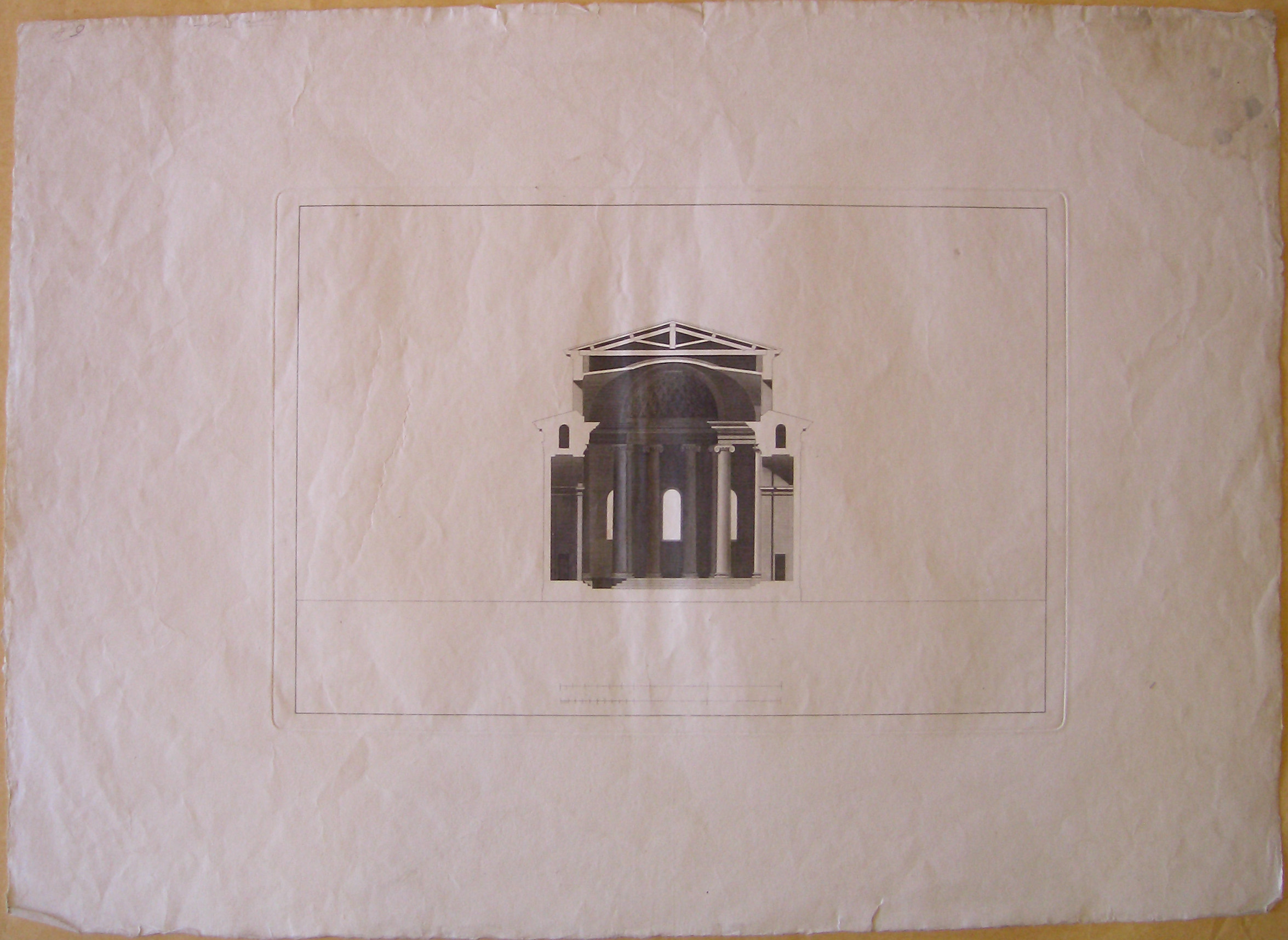 Concorezzo. Progetto per la Chiesa dei Santi Cosma e Damiano. Sezione trasversale verso l'abside (stampa) di Cagnola Luigi (attribuito) (inizio sec. XIX)