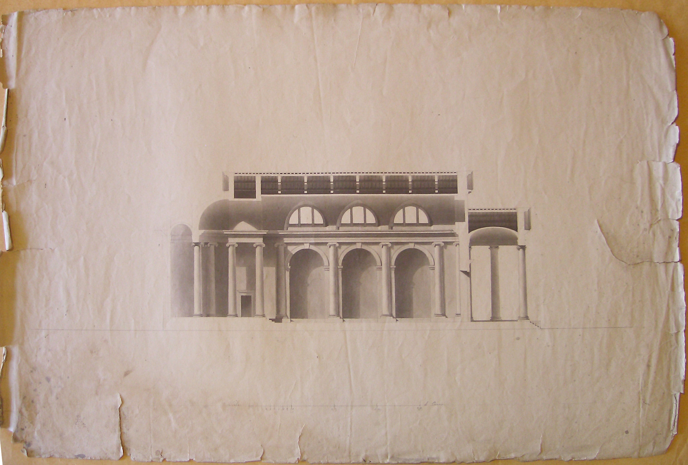Concorezzo. Progetto per la Chiesa dei SS. Cosma e Damiano. Sezione longitudinale (disegno architettonico, opera isolata) di Cagnola Luigi (attribuito) (inizio sec. XIX)