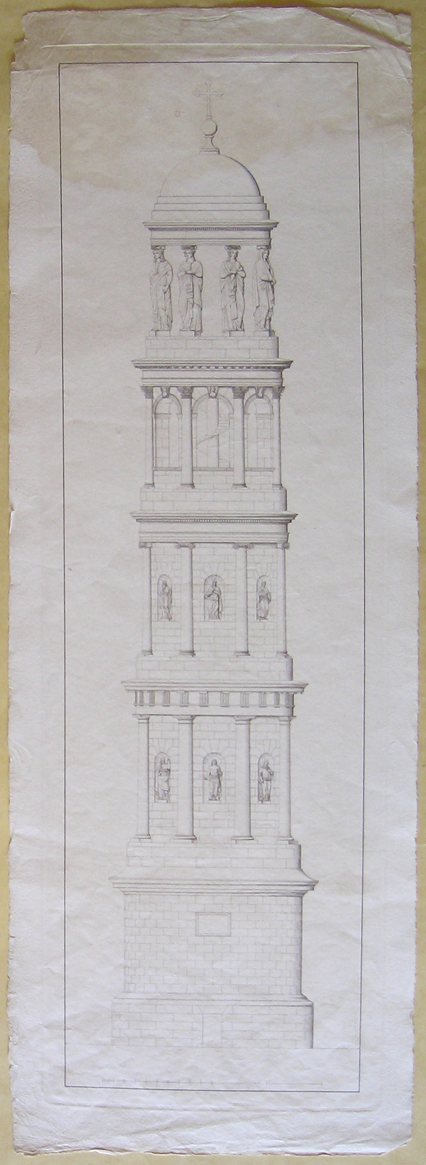 Alzato della Torre campanaria, Urgnano. Progetto per una torre campanaria. Prospetto (stampa) di Cagnola Luigi (attribuito) (sec. XIX)