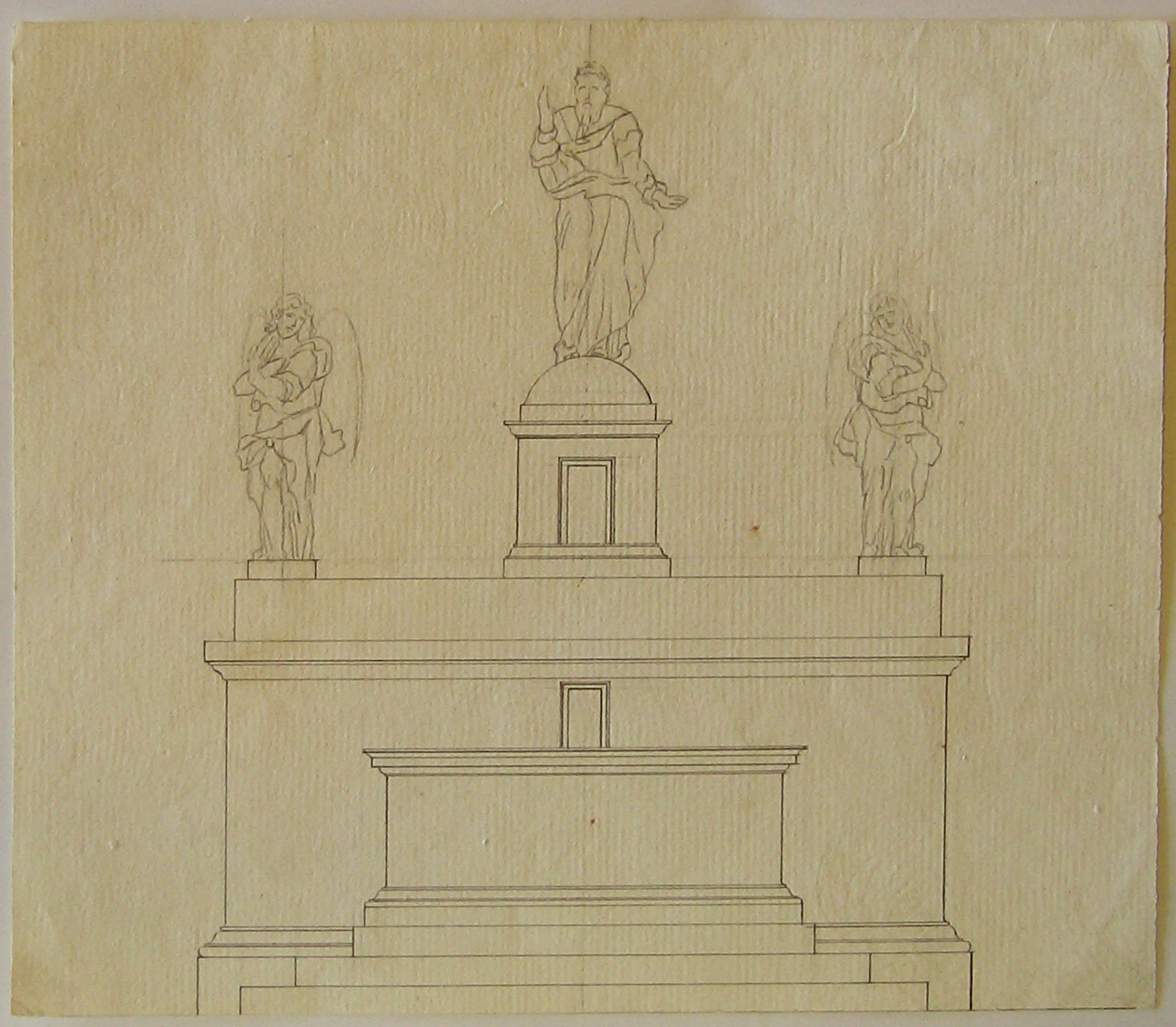 Prospetto di altare con tre statue (disegno architettonico, opera isolata) di Cagnola Luigi (attribuito) (fine/ metà secc. XVIII-XIX)