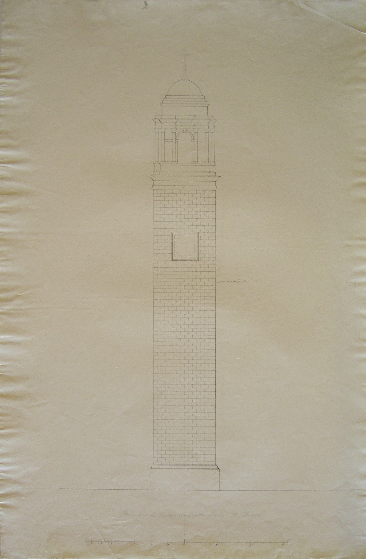 Studio per la decorazione alla torre di Chiari, Chiari. Progetto per una Torre campanaria. Prospetto (seconda variante) (disegno architettonico, opera isolata) di Cagnola Luigi (attribuito) (prima metà sec. XIX)