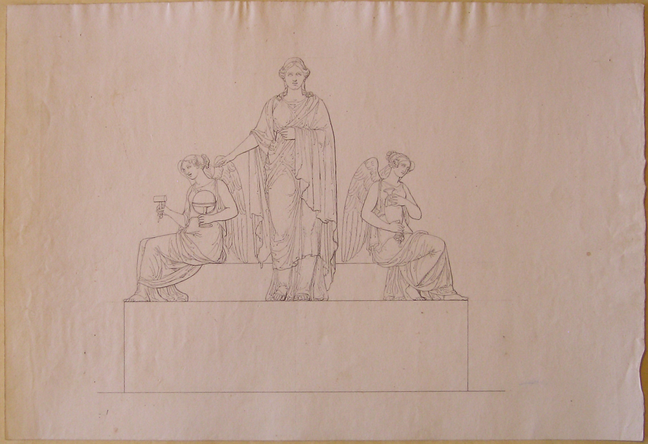 Studio di tre statue (disegno, opera isolata) di Cagnola Luigi (attribuito) (fine/ metà secc. XVIII-XIX)