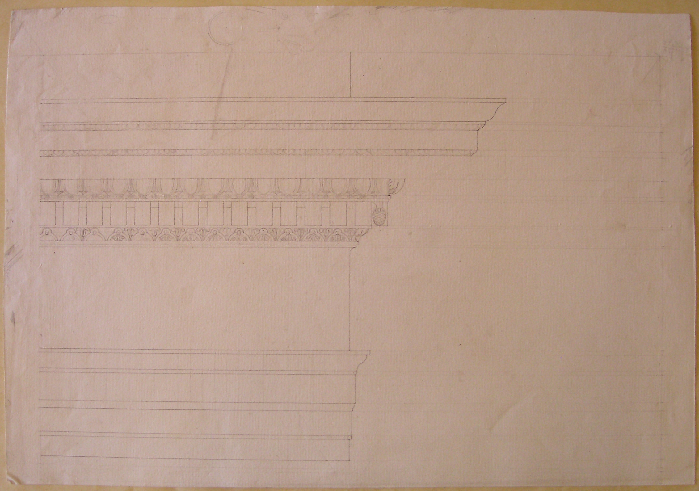 Dettaglio di ordine e trabeazione (disegno architettonico, opera isolata) di Cagnola Luigi (attribuito) (fine/ metà secc. XVIII-XIX)