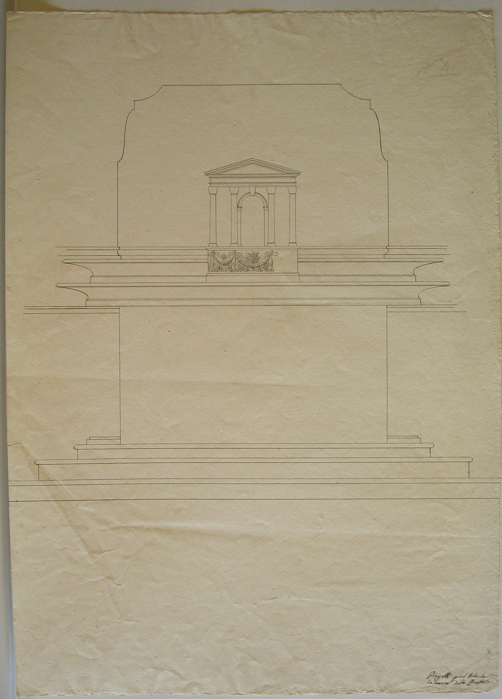 Progetto per il ciborio in marmo della Guastalla, Milano. Progetto per un intervento al Collegio della Guastalla. Prospetto del ciborio (disegno architettonico, opera isolata) di Cagnola Luigi (attribuito) (prima metà sec. XIX)
