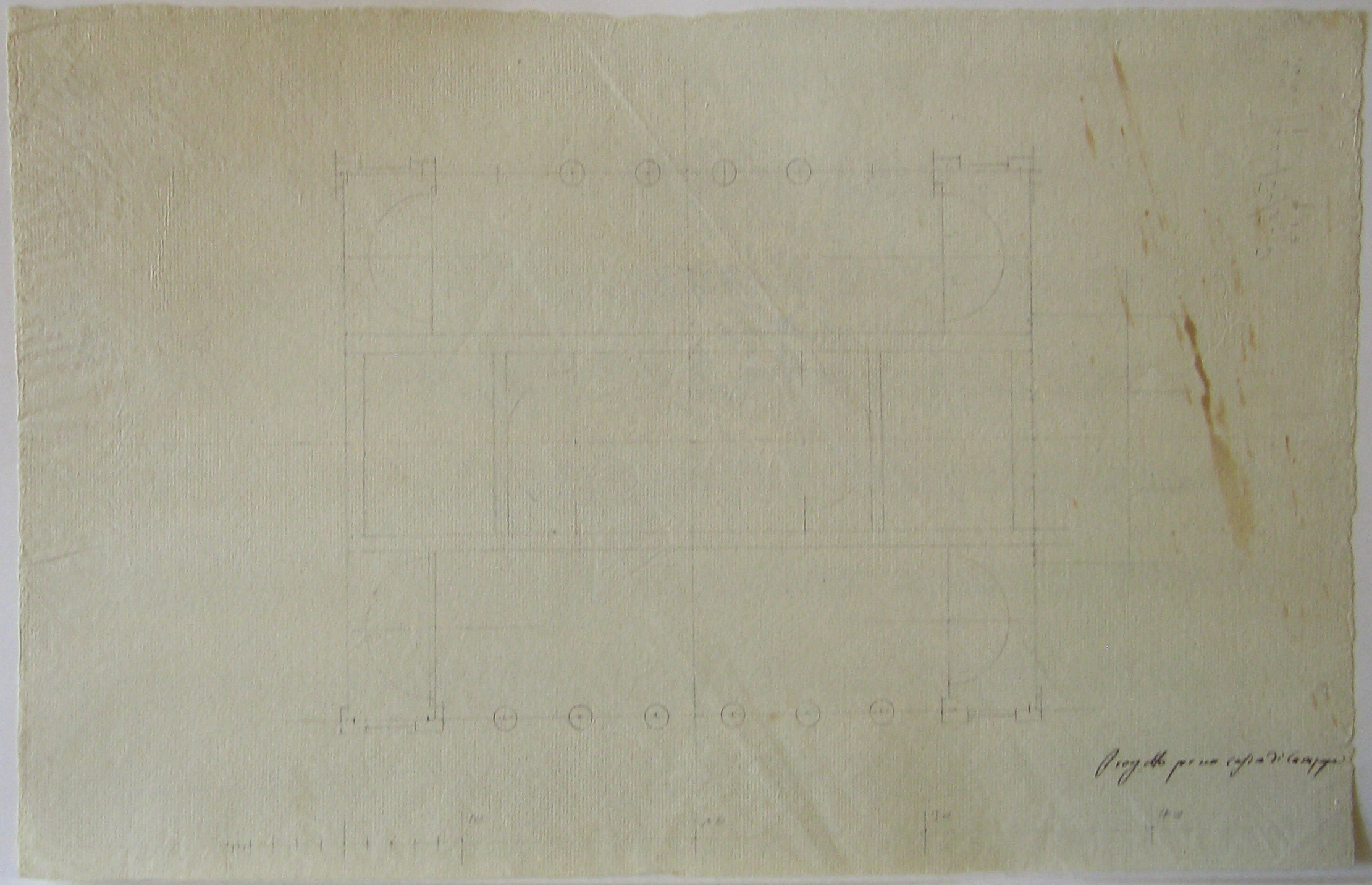 Progetto per un casino di campagna, progetto architettonico: pianta di casino di campagna con doppio portico (disegno architettonico) di Cagnola Luigi (attribuito) (secc. XVIII/ XIX)