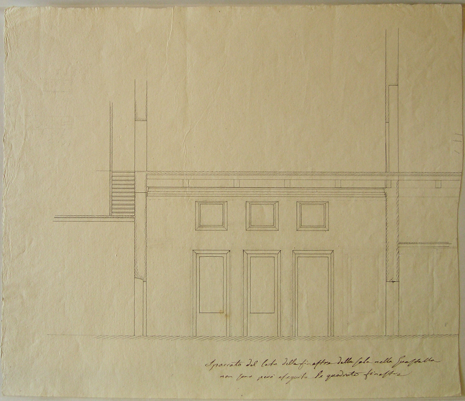 Milano. Progetto per un intervento al Collegio della Guastalla. Prospetto interno della sala (disegno architettonico, opera isolata) di Cagnola Luigi (attribuito) (prima metà sec. XIX)