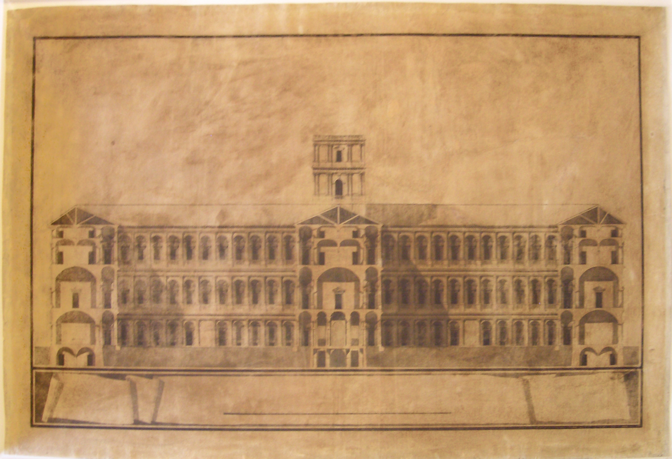 Progetto architettonico: Università - Sezione trasversale (seconda variante) (disegno architettonico, opera isolata) di Cagnola Luigi (attribuito) (sec. XIX)