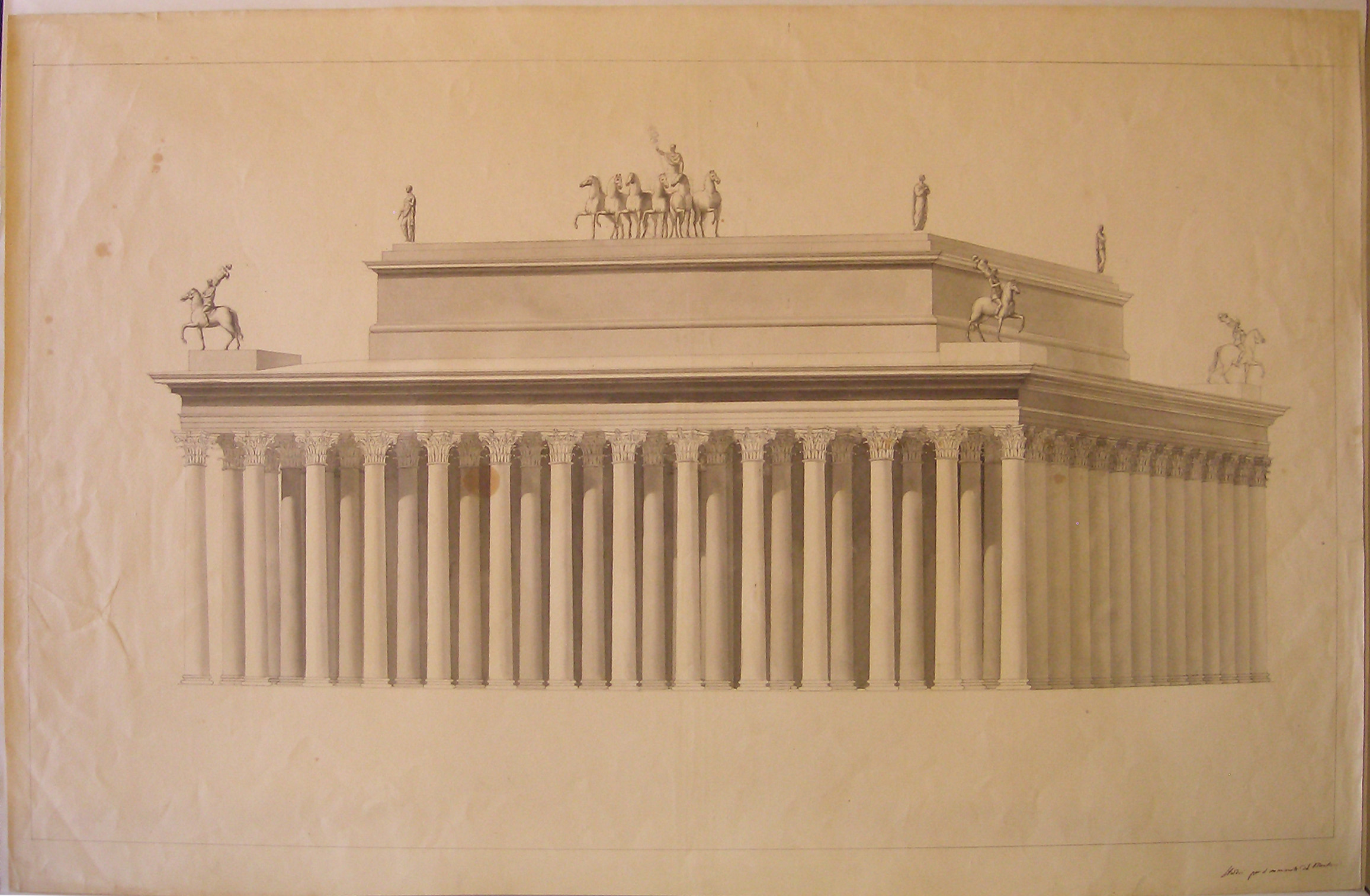 Studi per il Monumento del Monte Cenisio, Progetto architettonico: Monumento alla Riconoscenza al Moncenisio - Veduta prospettica (disegno architettonico, opera isolata) di Cagnola Luigi (attribuito) (sec. XIX)