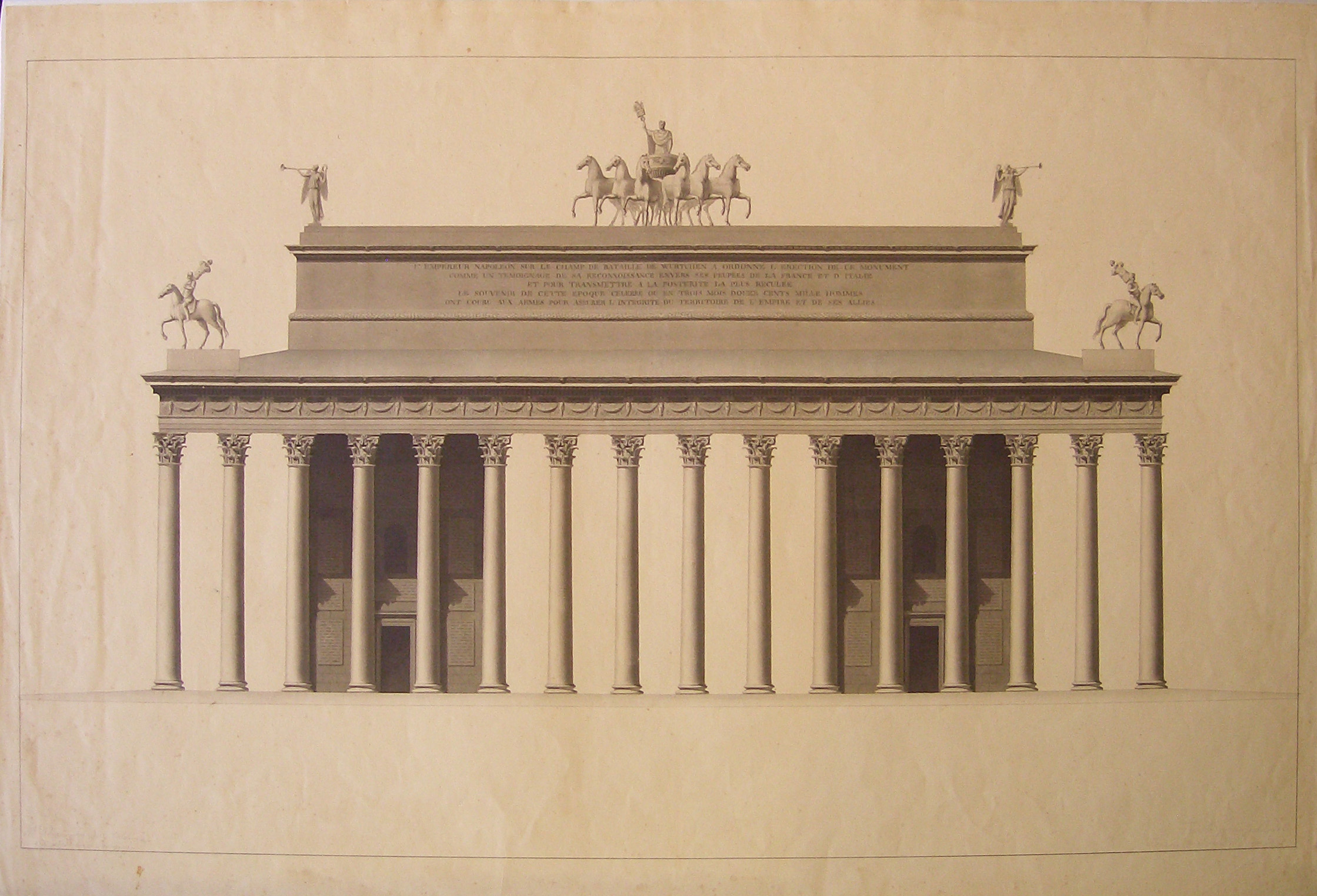 Facciata principale del Monumento al Monte Cenisio, Progetto architettonico: Monumento alla Riconoscenza al Moncenisio - Prospetto del fronte (disegno architettonico, opera isolata) di Cagnola Luigi (attribuito) (sec. XIX)