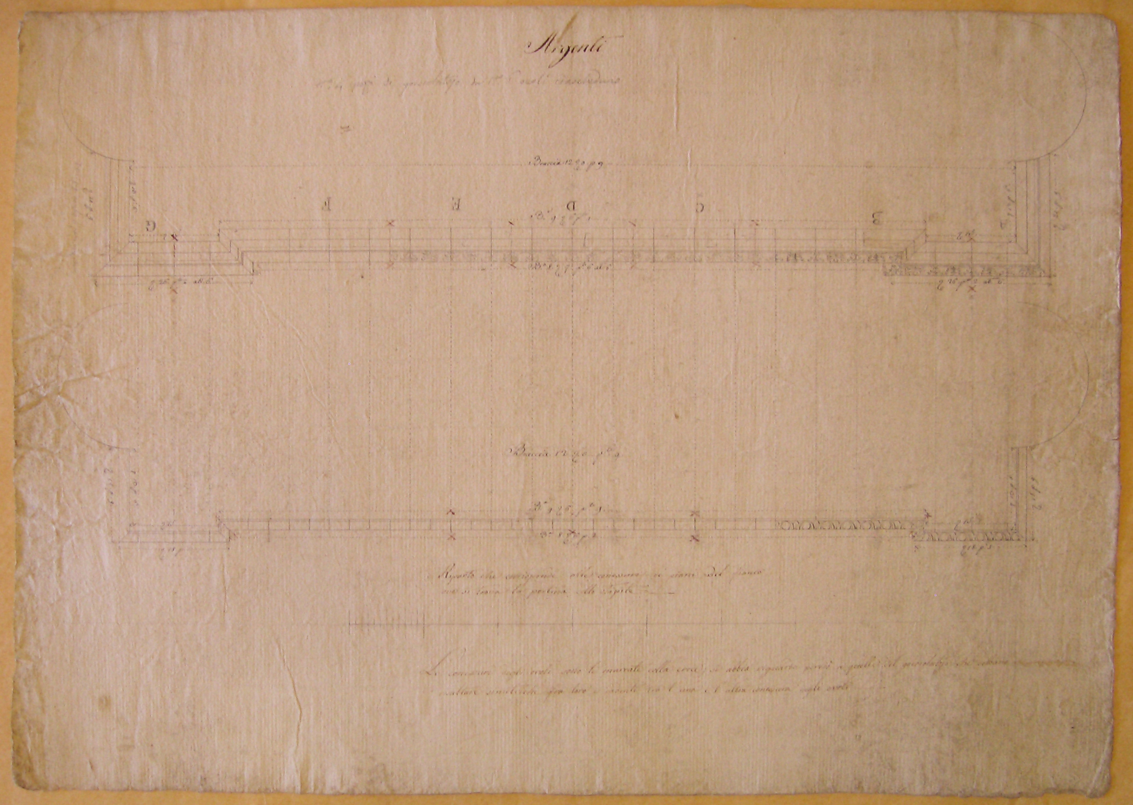 progetto architettonico: Arco della Pace a Milano - dettaglio dei gocciolatoi (disegno architettonico) di Cagnola Luigi (sec. XIX)