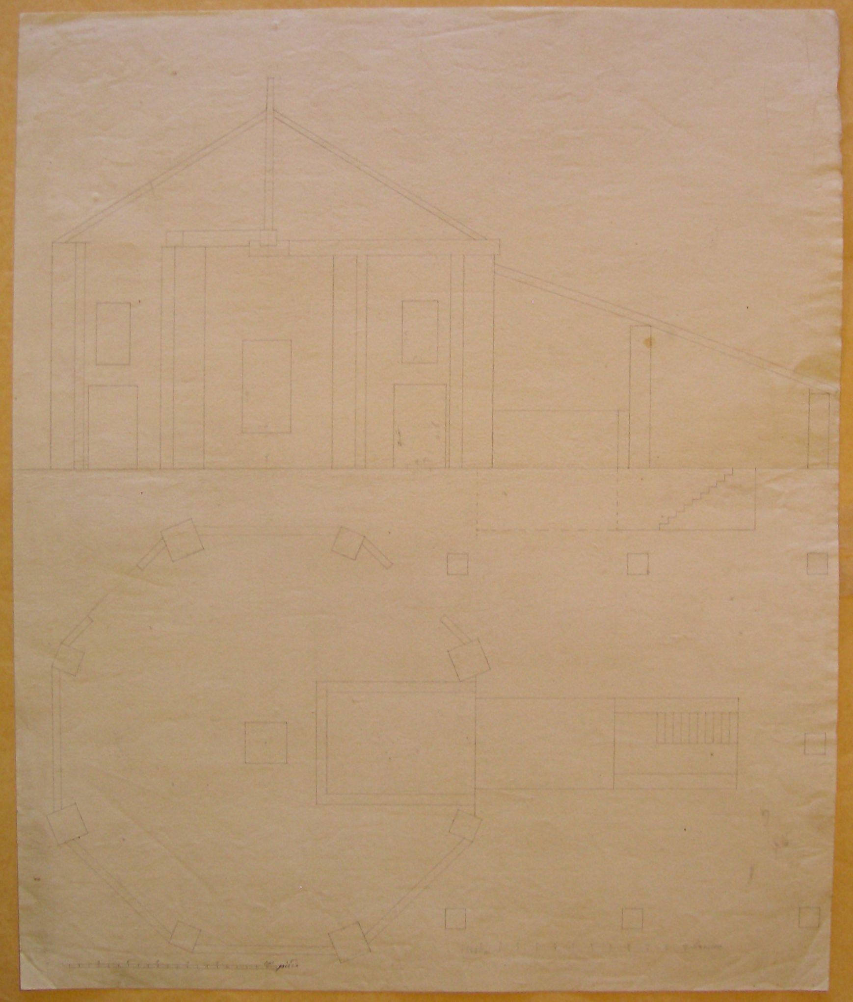 progetto architettonico: Arco della Pace a Milano - pianta e sezione trasversale della fonderia dei bronzi (disegno architettonico) di Cagnola Luigi (sec. XIX)