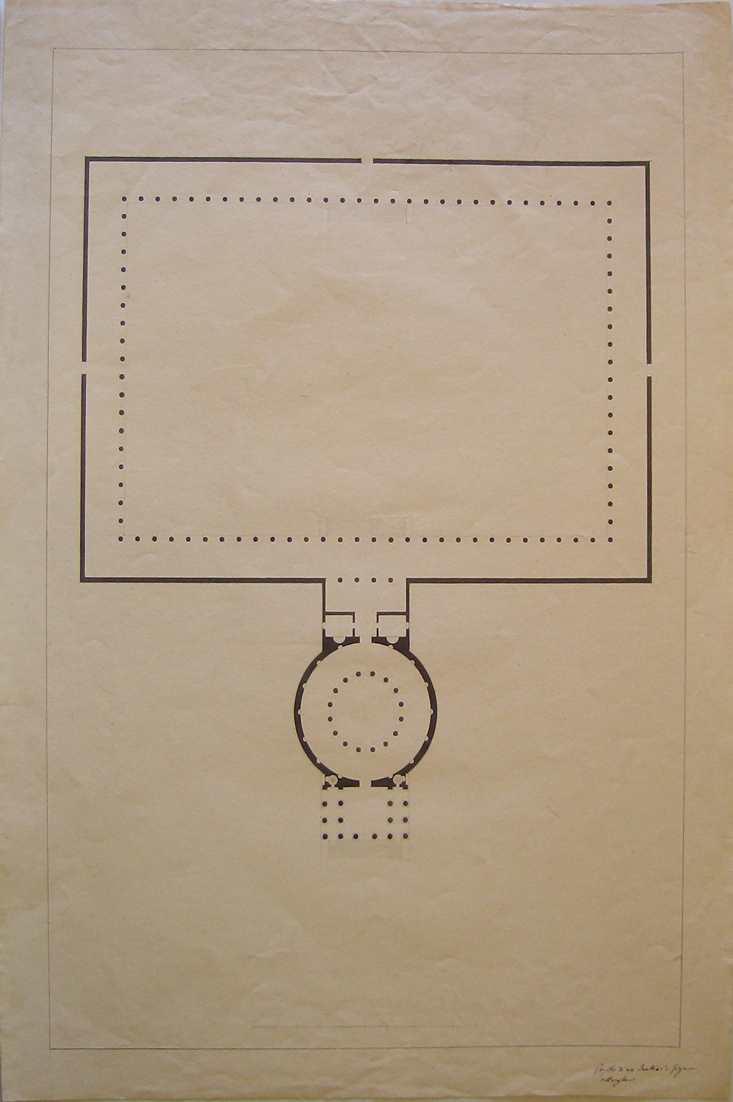 Progetto di un Santuario di figura rettangolare, Progetto architettonico: Santuario - Pianta (disegno architettonico, opera isolata) di Cagnola Luigi (attribuito) (sec. XIX)