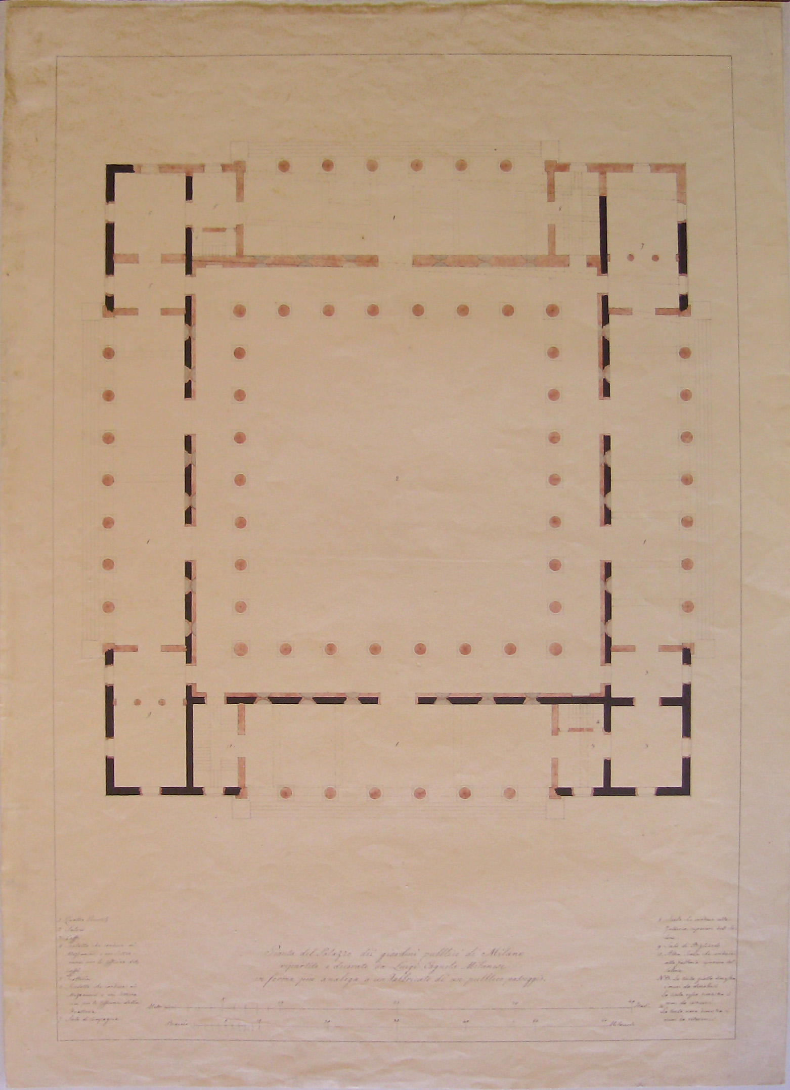 Pianta del Palazzo dei Giardini Pubblici di Milano, Progetto architettonico: Palazzo dei Giardini Pubblici a Milano - Pianta (disegno architettonico, opera isolata) di Cagnola Luigi (attribuito) (sec. XIX)