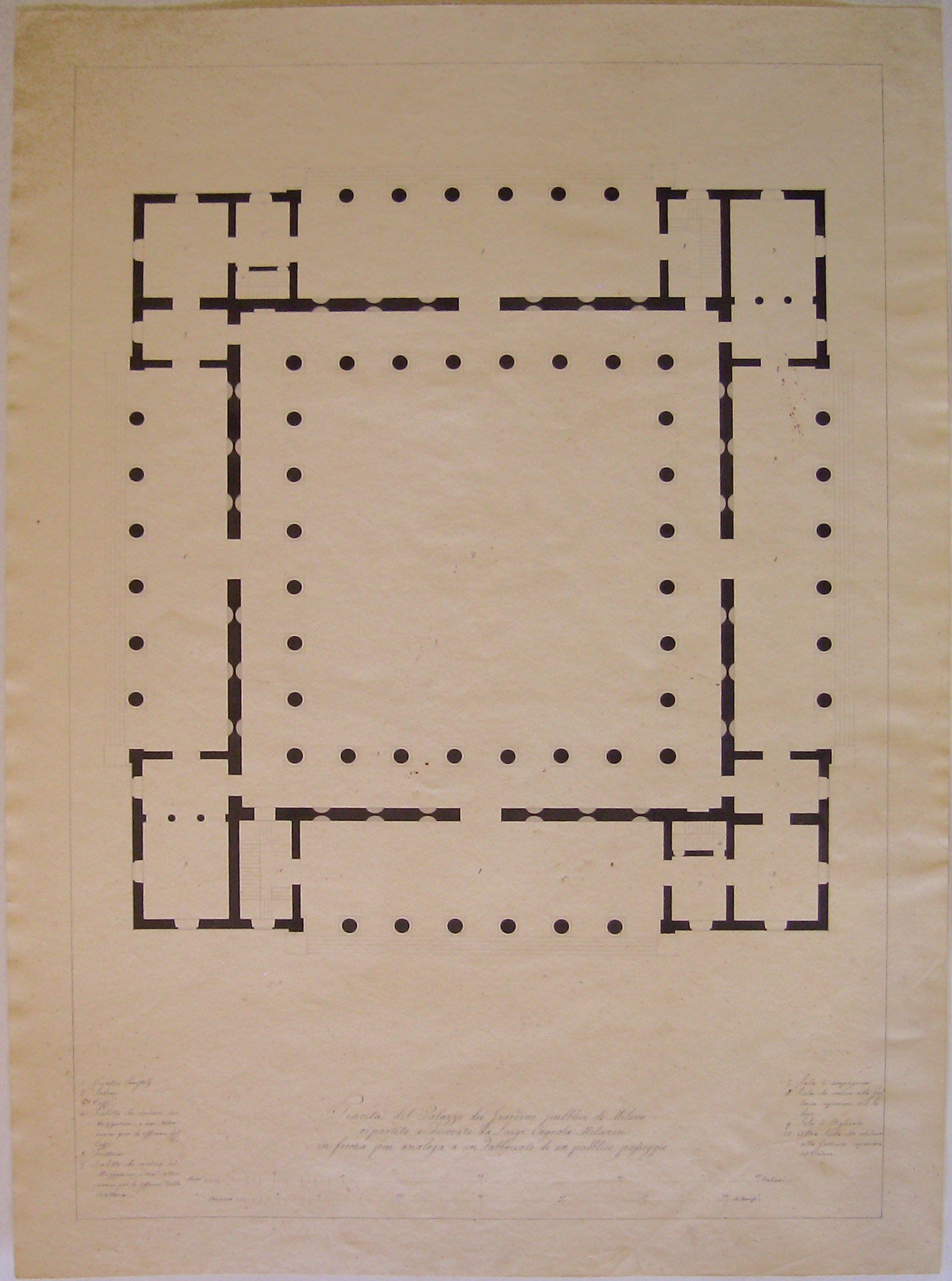 Pianta del Palazzo dei Giardini Pubblici di Milano, Progetto architettonico: Palazzo dei Giardini Pubblici di Milano - Pianta del piano terra (disegno architettonico, opera isolata) di Cagnola Luigi (attribuito) (sec. XIX)