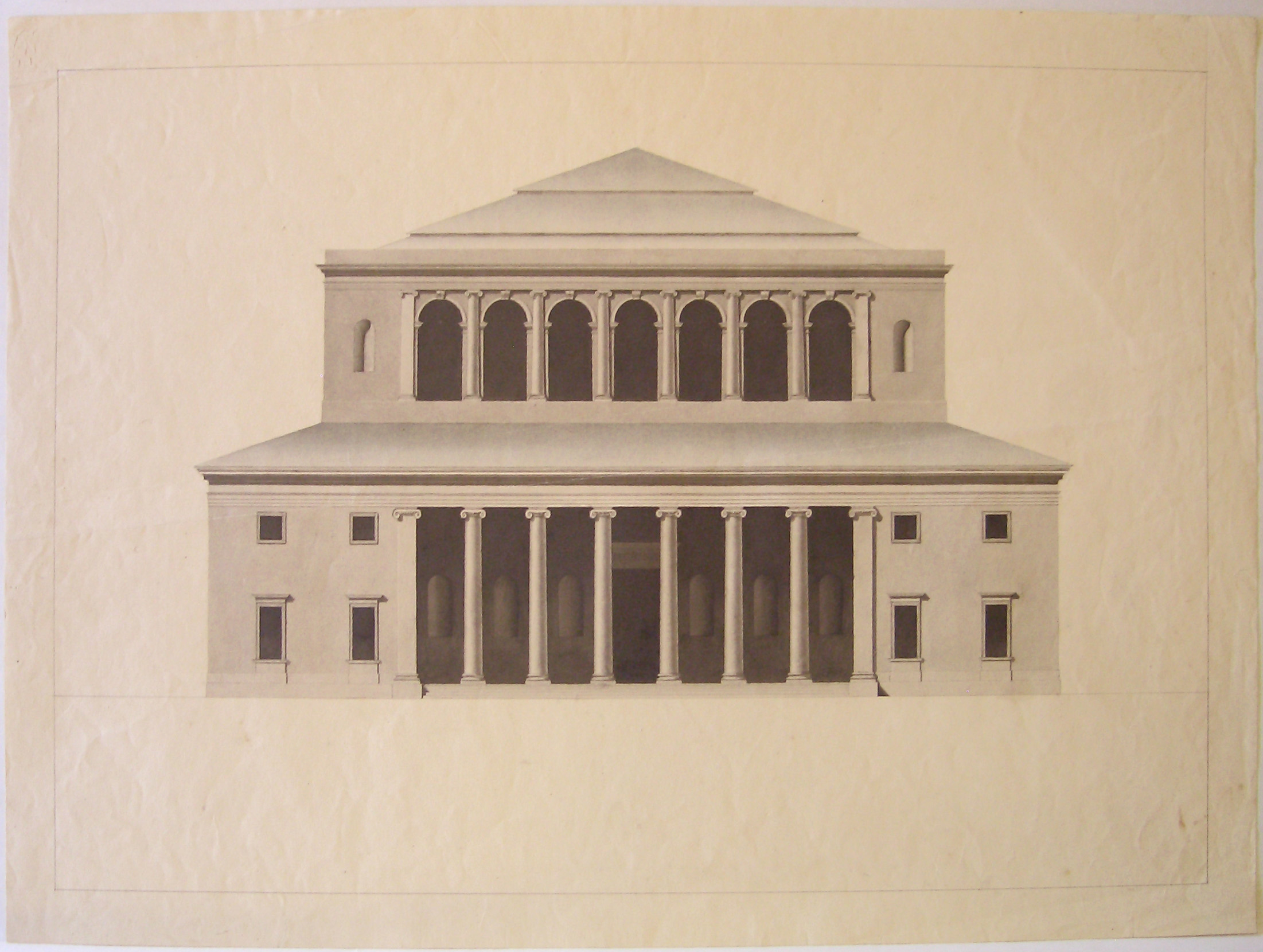 Progetto architettonico: Palazzo dei Giardini Pubblici di Milano - Prospetto (prima variante) (disegno architettonico, opera isolata) di Cagnola Luigi (attribuito) (sec. XIX)