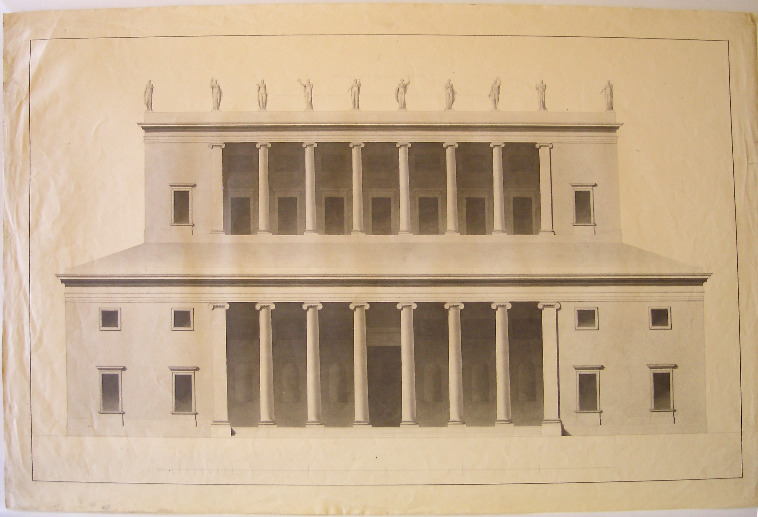 Progetto architettonico: Palazzo ai Giardini Pubblici di Milano - Prospetto (seconda variante) (disegno architettonico, opera isolata) di Cagnola Luigi (attribuito) (sec. XIX)